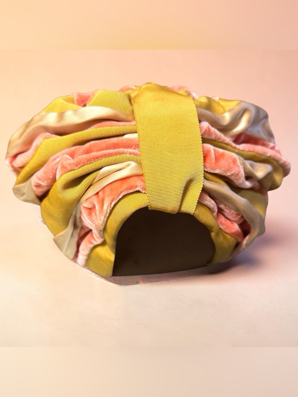 Mr. John Jr. 60’s Gold & Salmon Pink Pleated Velvet/Satin Bubble Turban Hat